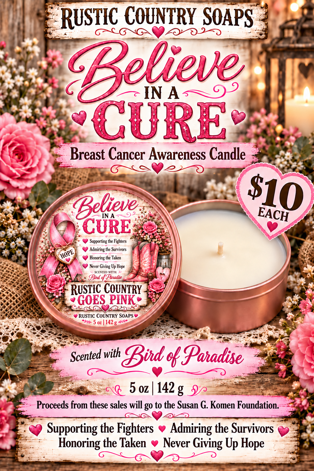 Believe in a Cure Breast Cancer Awareness Candle 5 oz