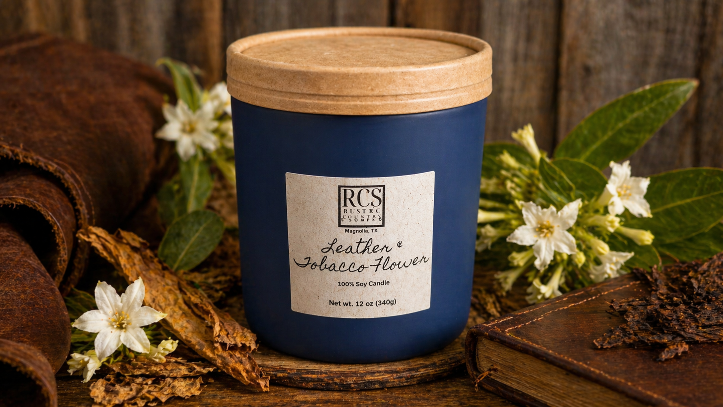 Leather & Tobacco Flower Soy Candle