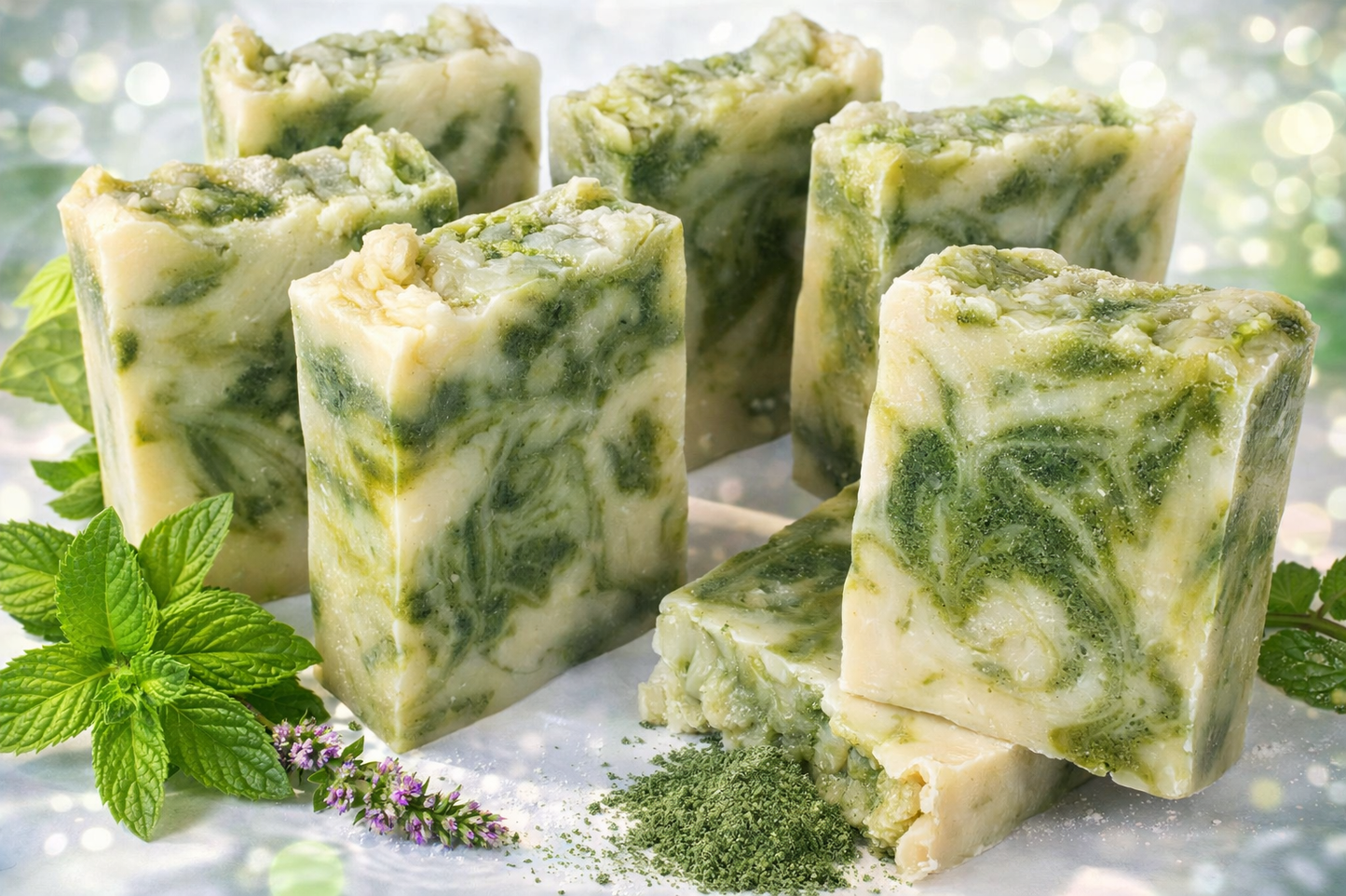 SPEARMINT & SPIRULINA Bar Soap - with safflower oil & spirulina powder