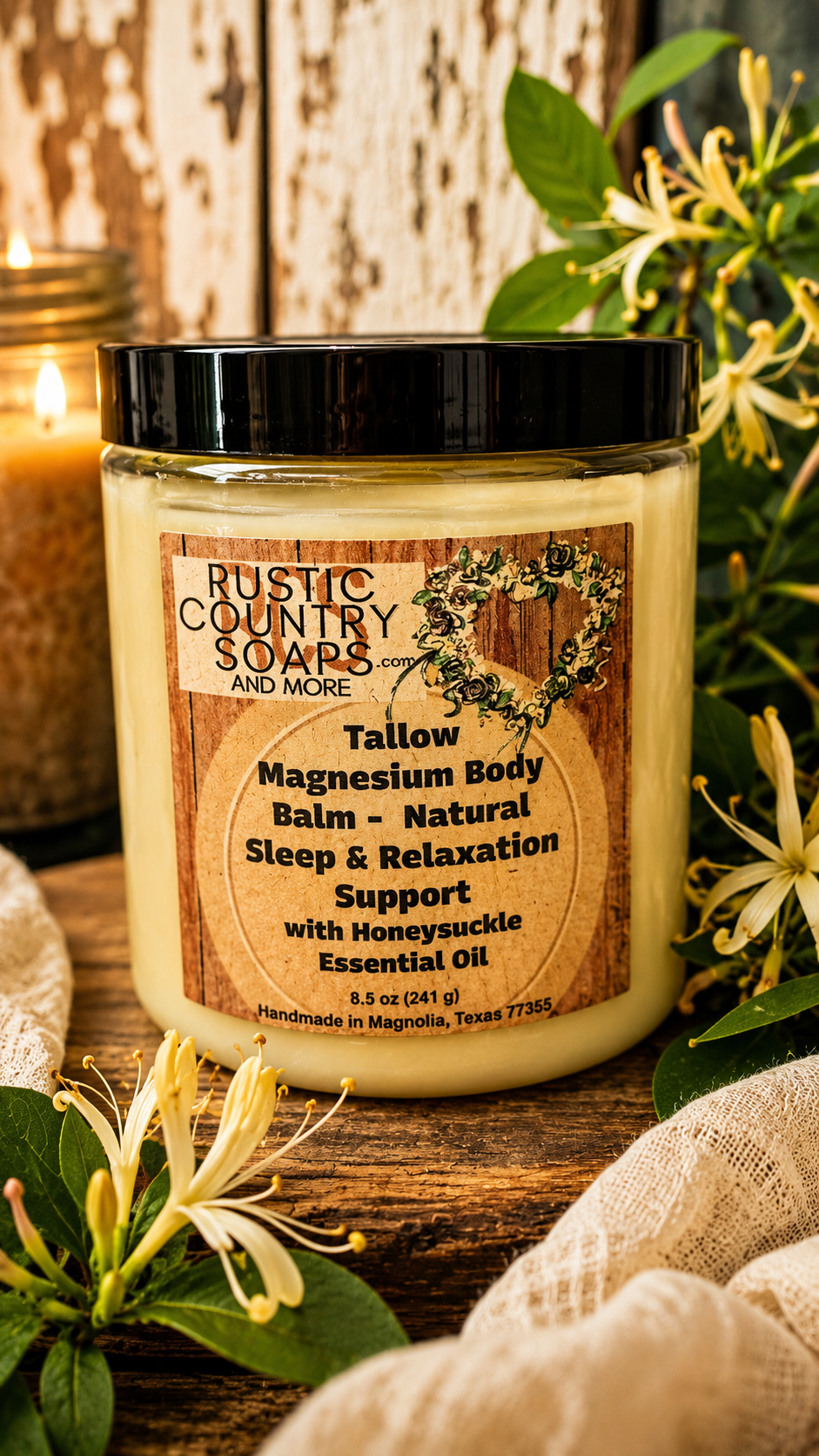 Tallow Magnesium Balm | Natural Sleep & Relaxation Support | Honeysuckle Essential Oil
