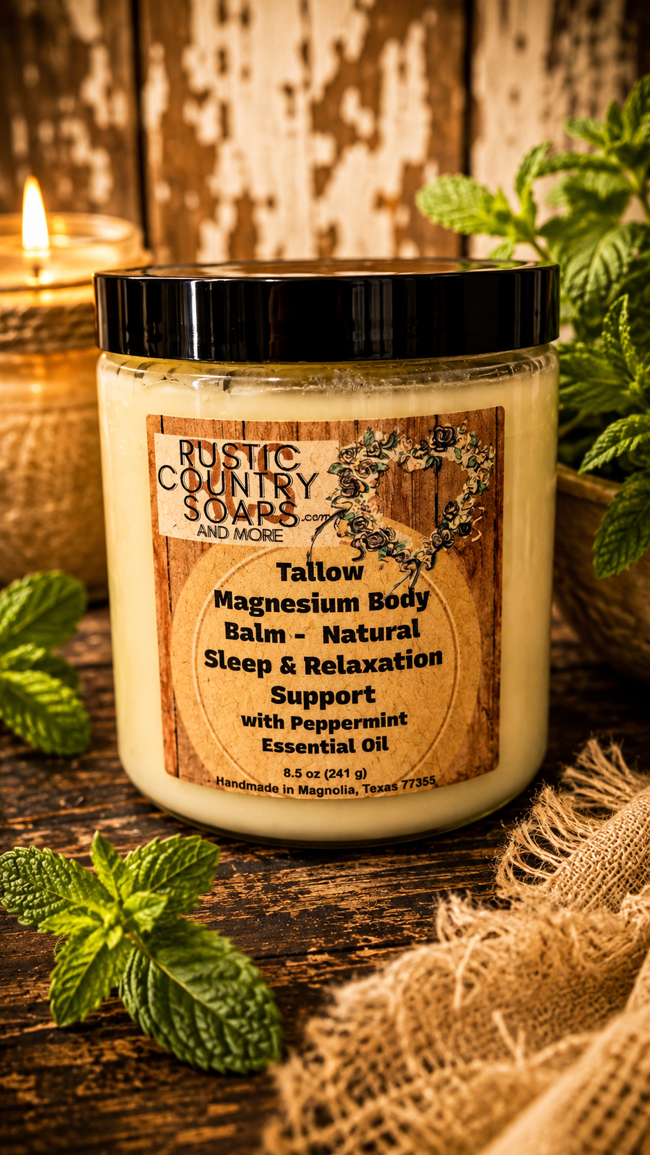 Tallow Magnesium Balm Natural Sleep & Relaxation Support Peppermint Essential Oil