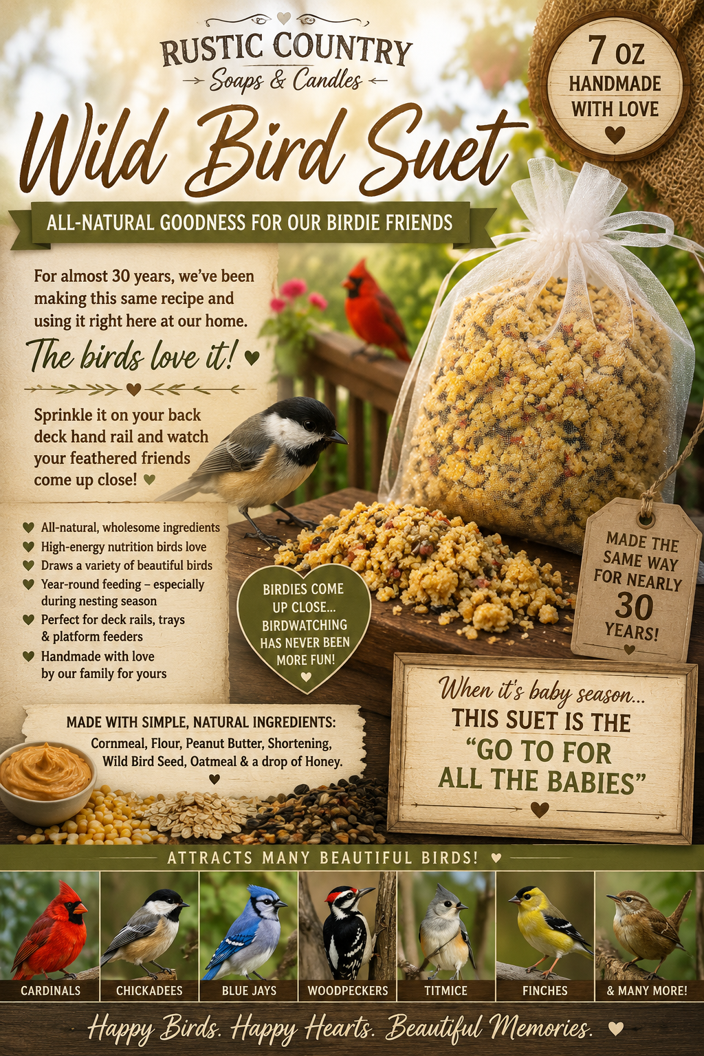 Wild Bird Suet | Handmade All-Natural Bird Food | Rustic Country Soaps