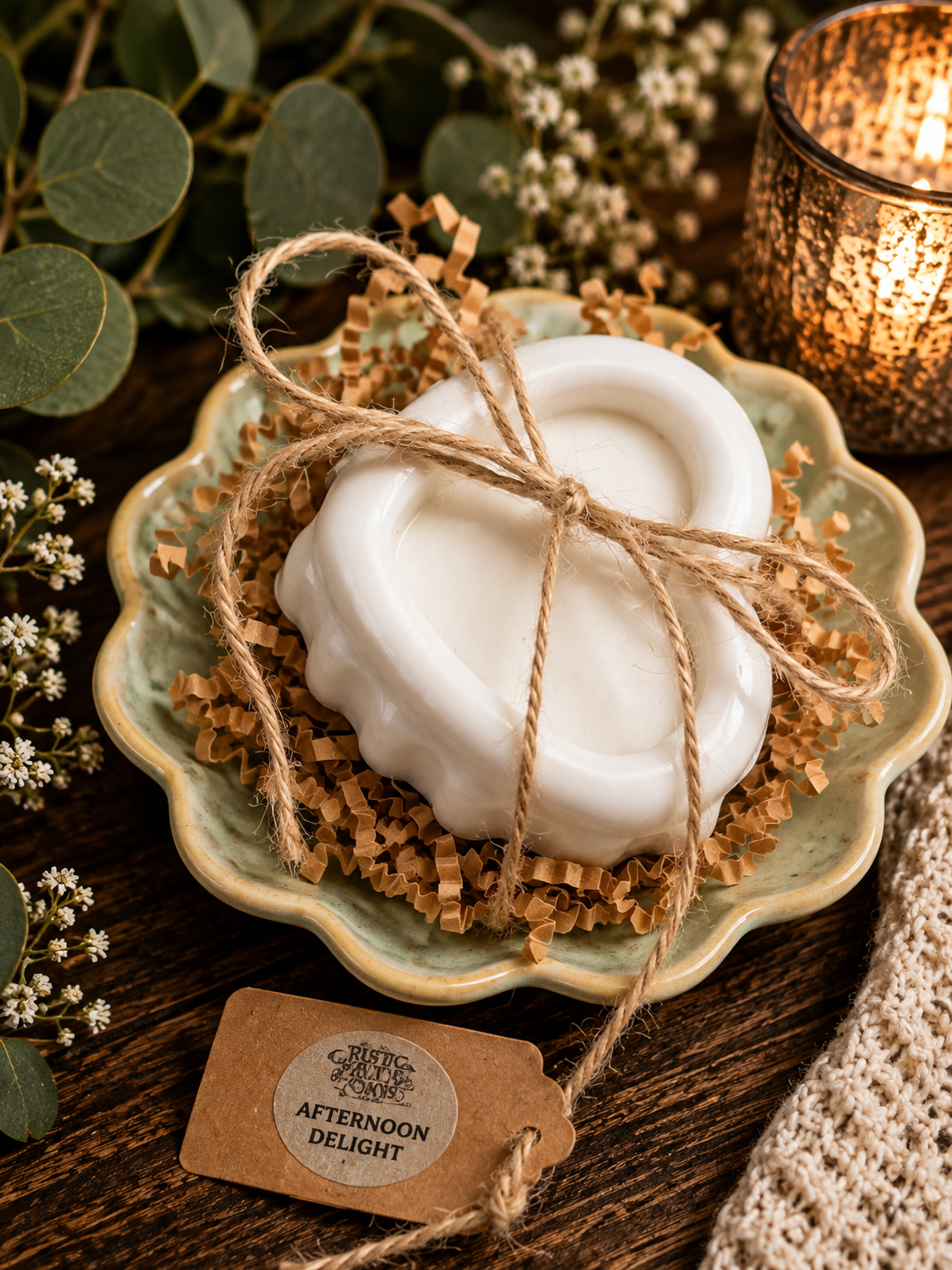 Donkey Milk Hand Soap in a Rustic Ceramic Saucer