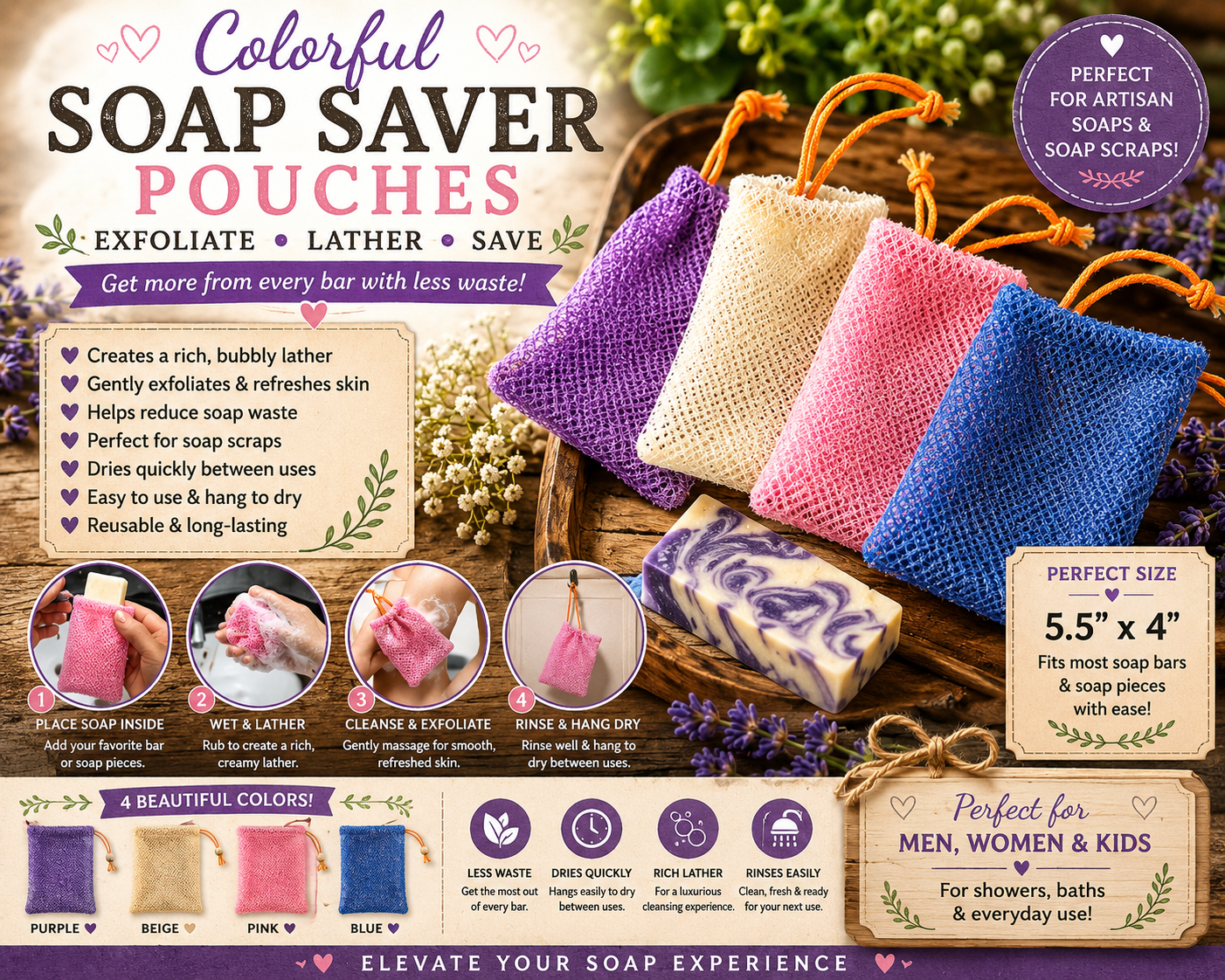 Colorful Soap Saver Pouches