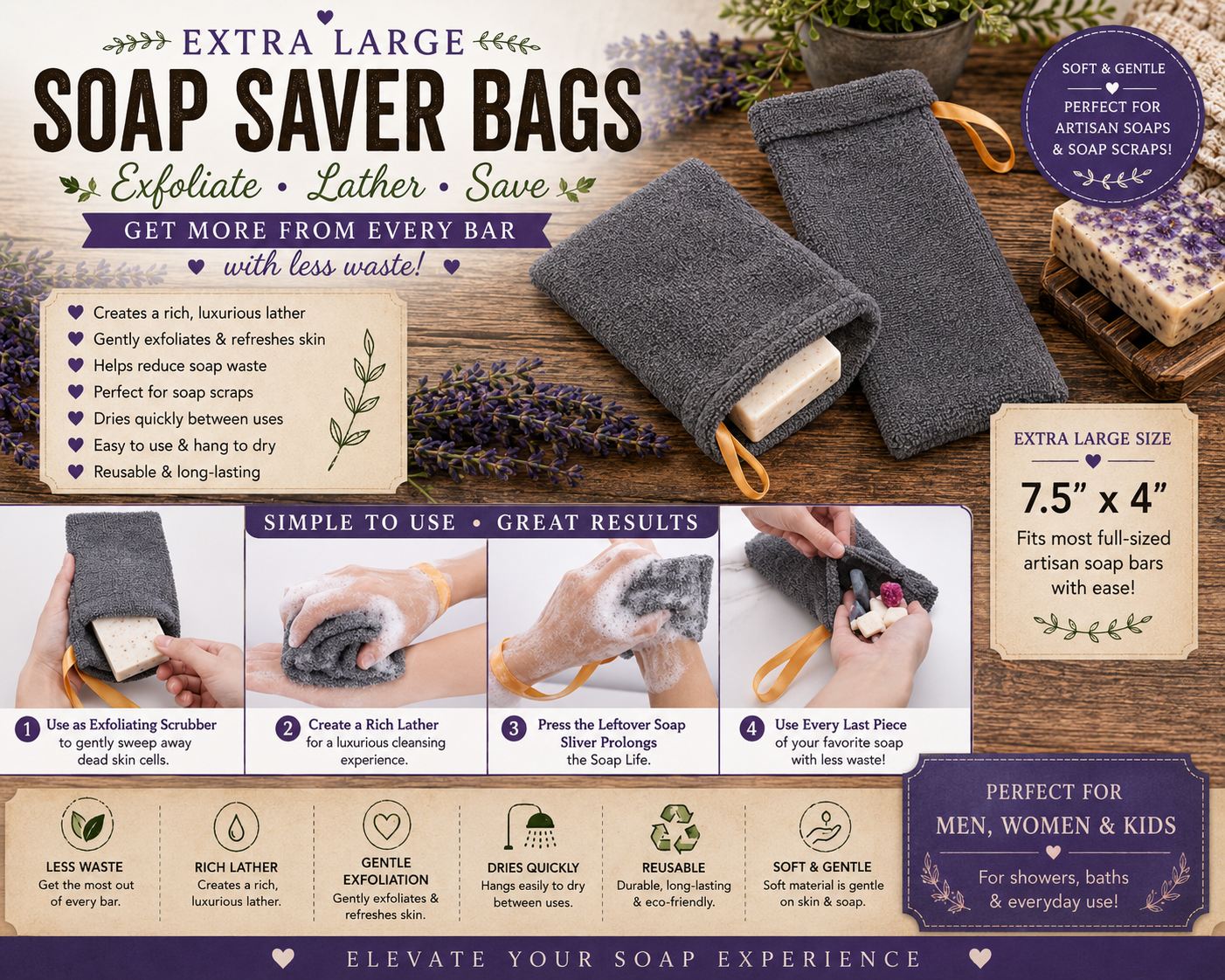 Extra Large Grey Soap Saver Bag