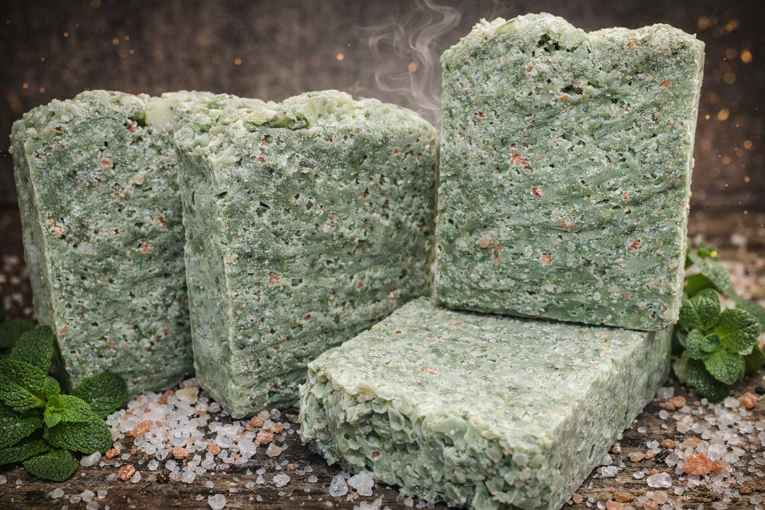 FRESH SPEARMINT Hand Salt Bar - with coarse sea salt & spearmint essen ...
