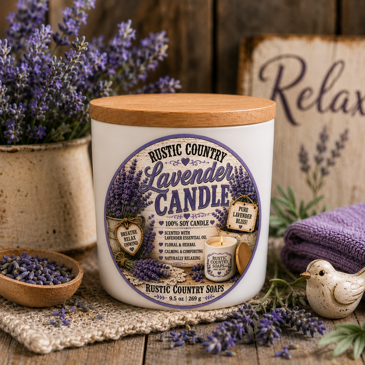 Lavender Candle - with Lavender Essential Oil