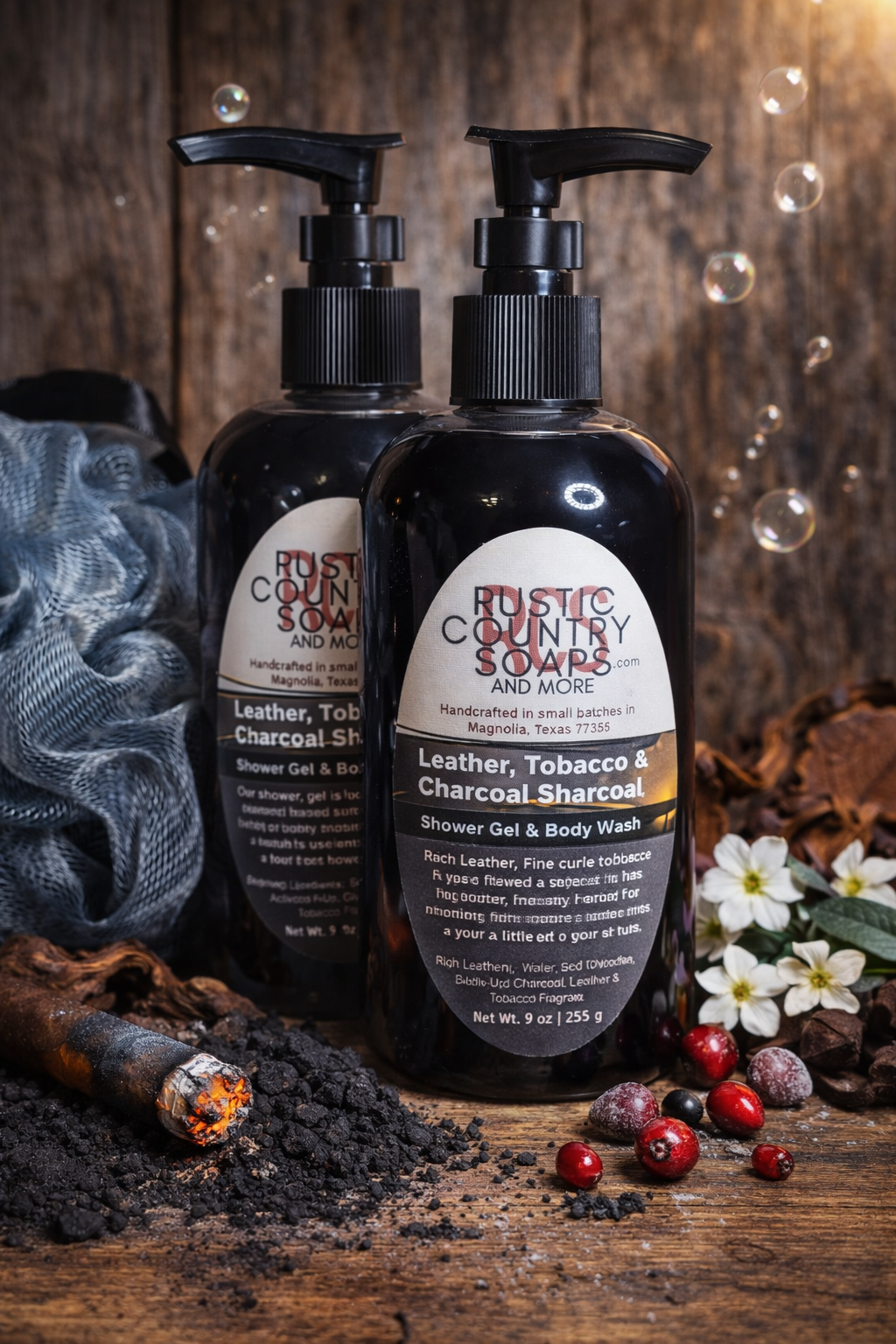 Leather Tobacco & Charcoal Shower Gel • Body Wash • Hand Soap