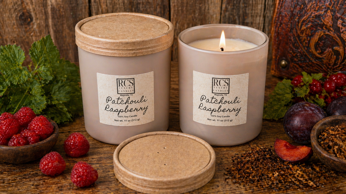 Patchouli Raspberry Soy Candle – Musky & Sweet Earthy Blend
