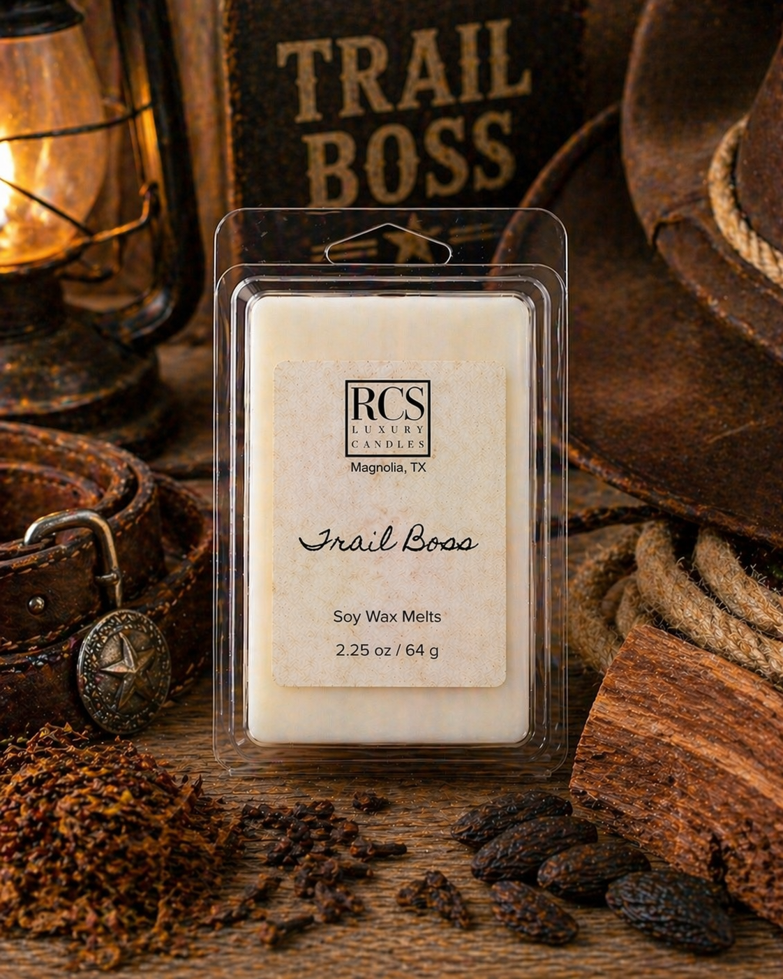 Trail Boss Wax Melts – Leather & Tobacco Soy Wax Melts with a twist